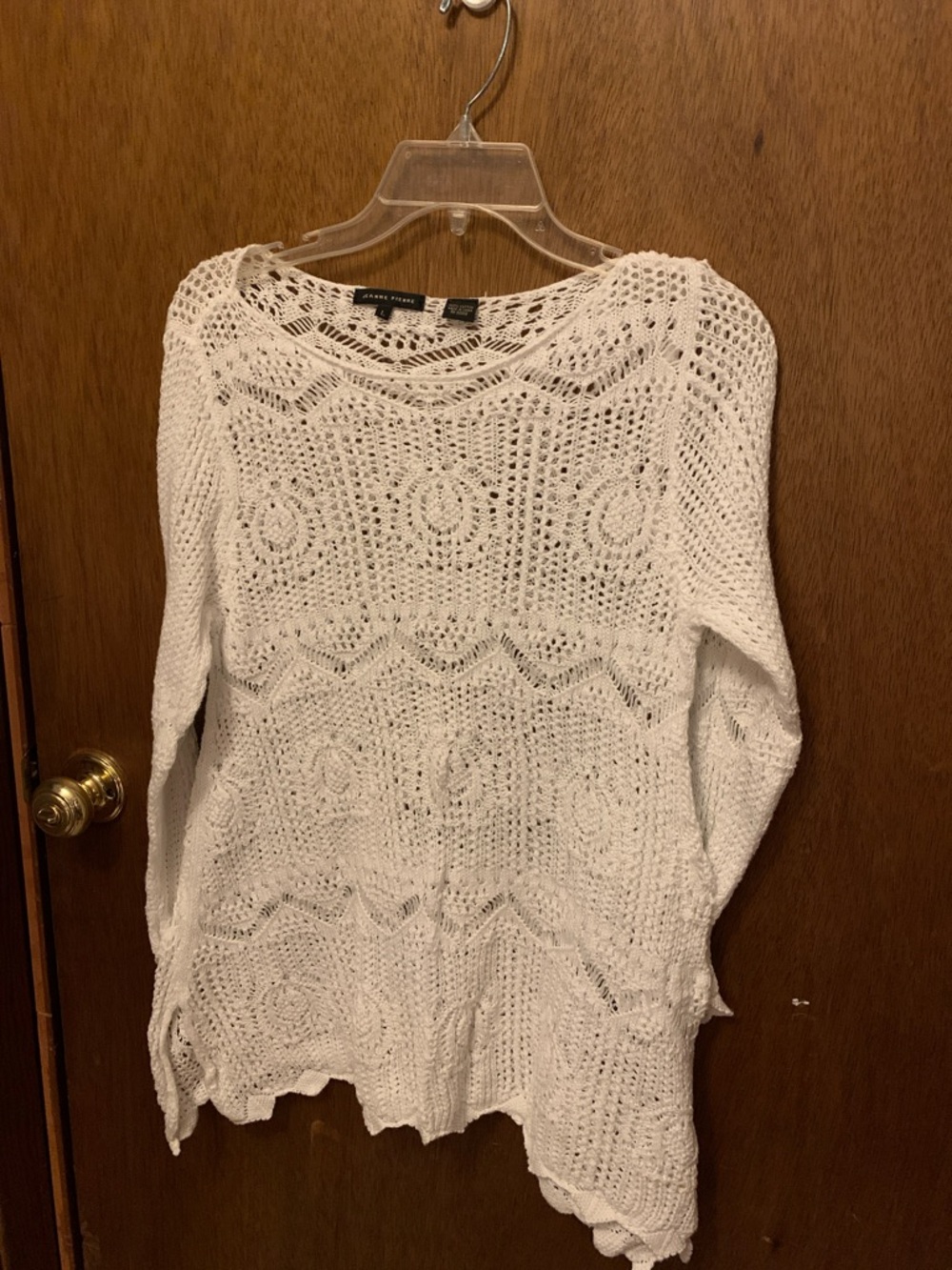 JEANNE PIERRE White Crochet Scoop Neck Sweater